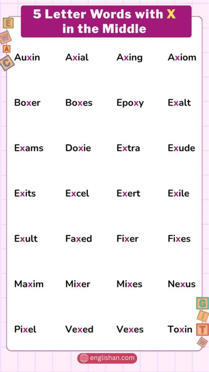 5 Letter Words with X in the Middle
