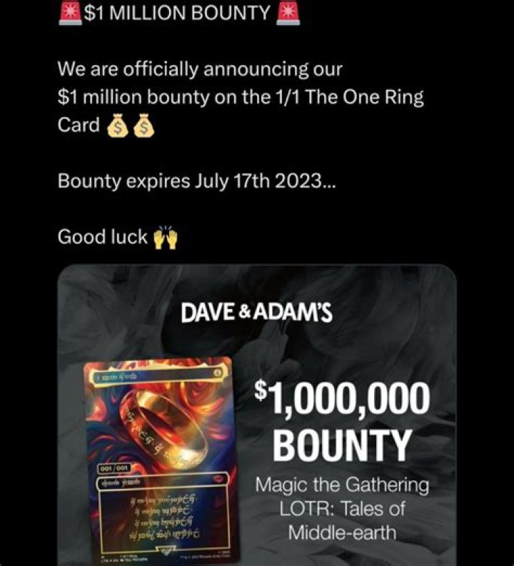 Bounty For MTG’s Serialized 001/001 The One Ring Passes $2 Million